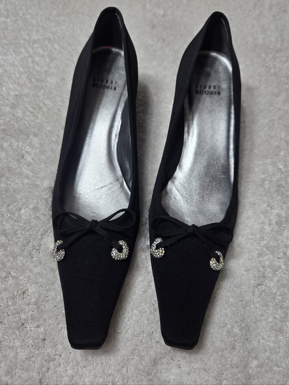 Stuart Weitzman Classic Black Kitten Heels with Bow Detail, Low Heel 9